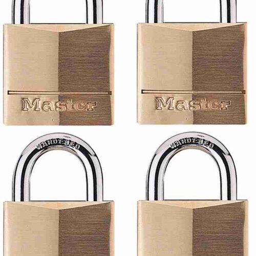 CANDADOS JUEGO 4 PZAS LATON SOLIDO LLAVES IGUALES 1 9/16 (40MM) GANCHO 7/8