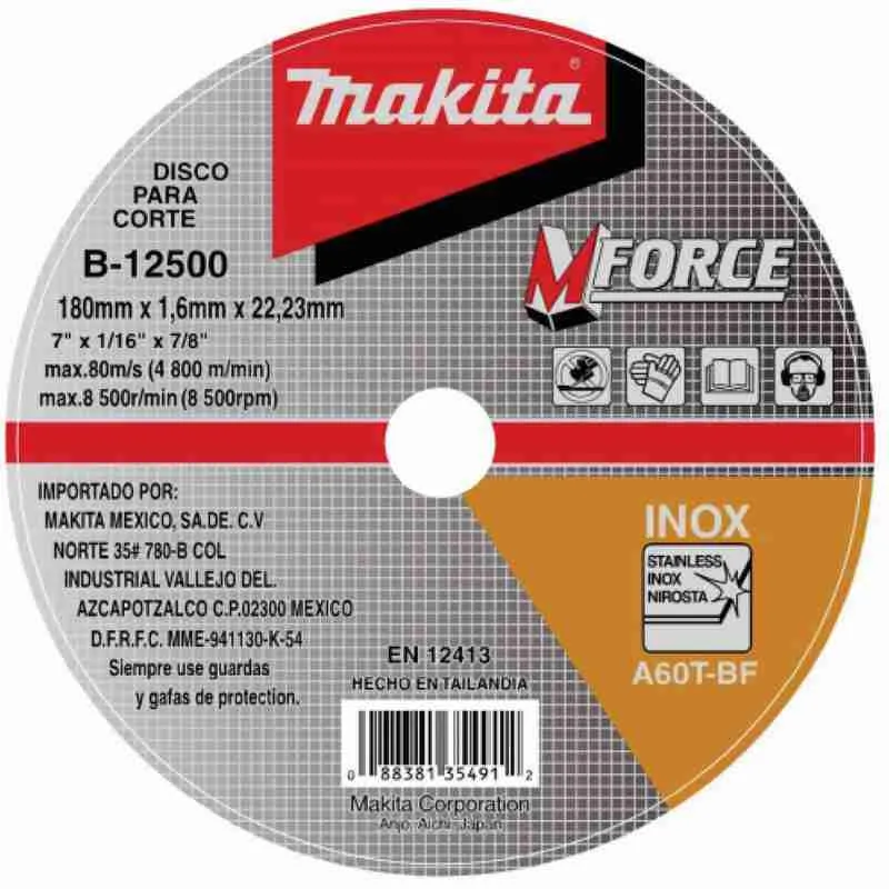 DISCO CORTE ACERO INOX 7x7/8x1.60mm