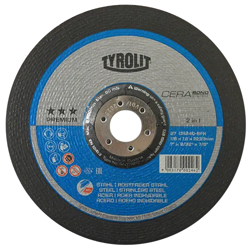 DISCO DE DESBASTE TYROLIT CERABOND  178 x 7.0 x 22.23MM, 2 EN 1