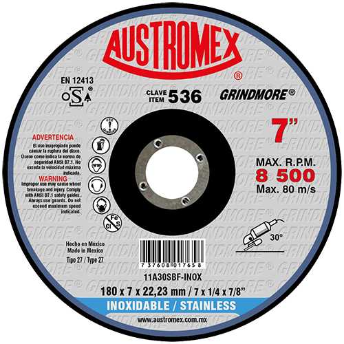 DISCO 7" DESBASTE INOX